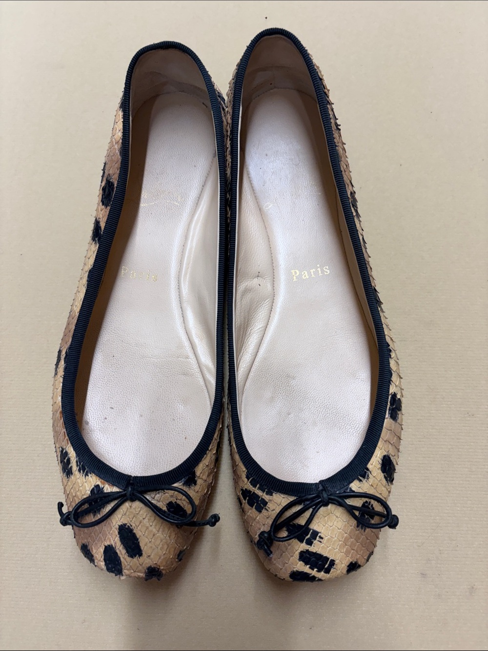 Christian Louboutin beige Python print Rosella ballet flats